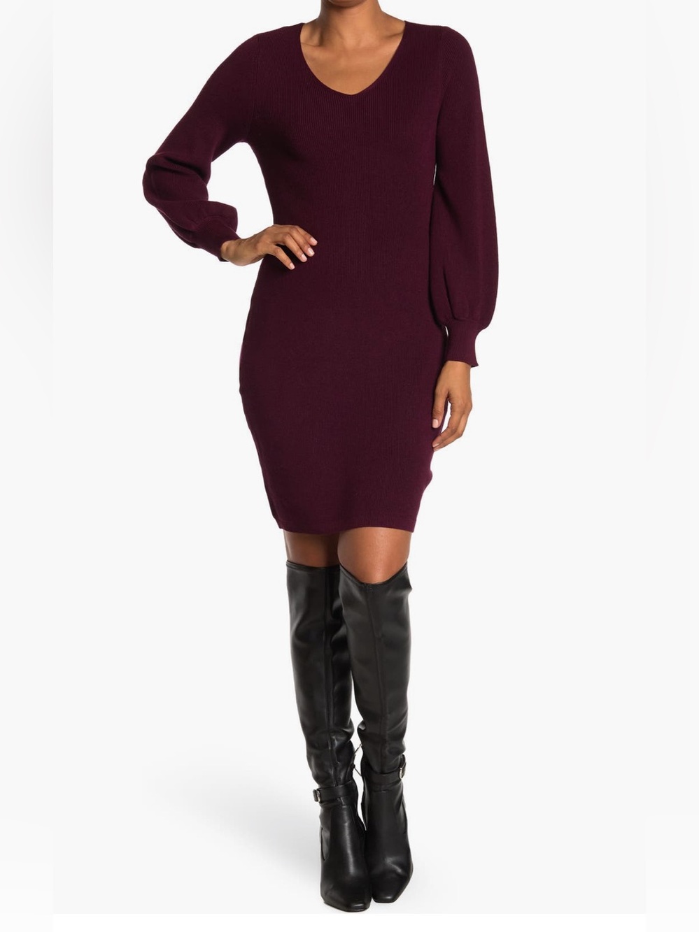 NEW…Nina Leonard V-neck Long Sleeve Knit Sweater Dress